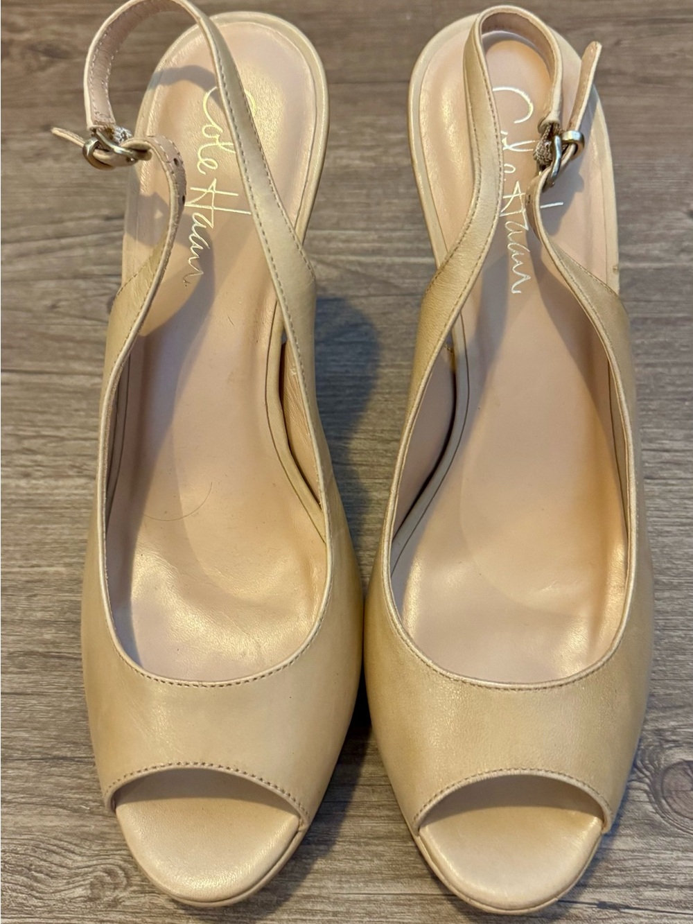 Cole Haan Beige Nude Slingback Peep-Toe Heels